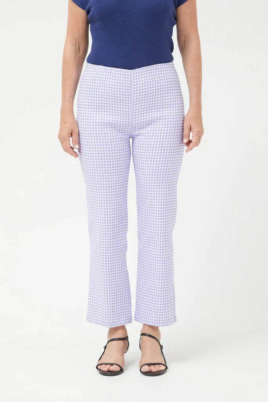 Compania Fantastica Straight lilac gingham check pants & Lilac gingham neoprene trench coat - One Revolver Surfboards