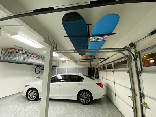 Hi-Port 2 Surfboard Adjustable Ceiling Storage Rack | Double | Holds 150 lbs - One Revolver Surfboards