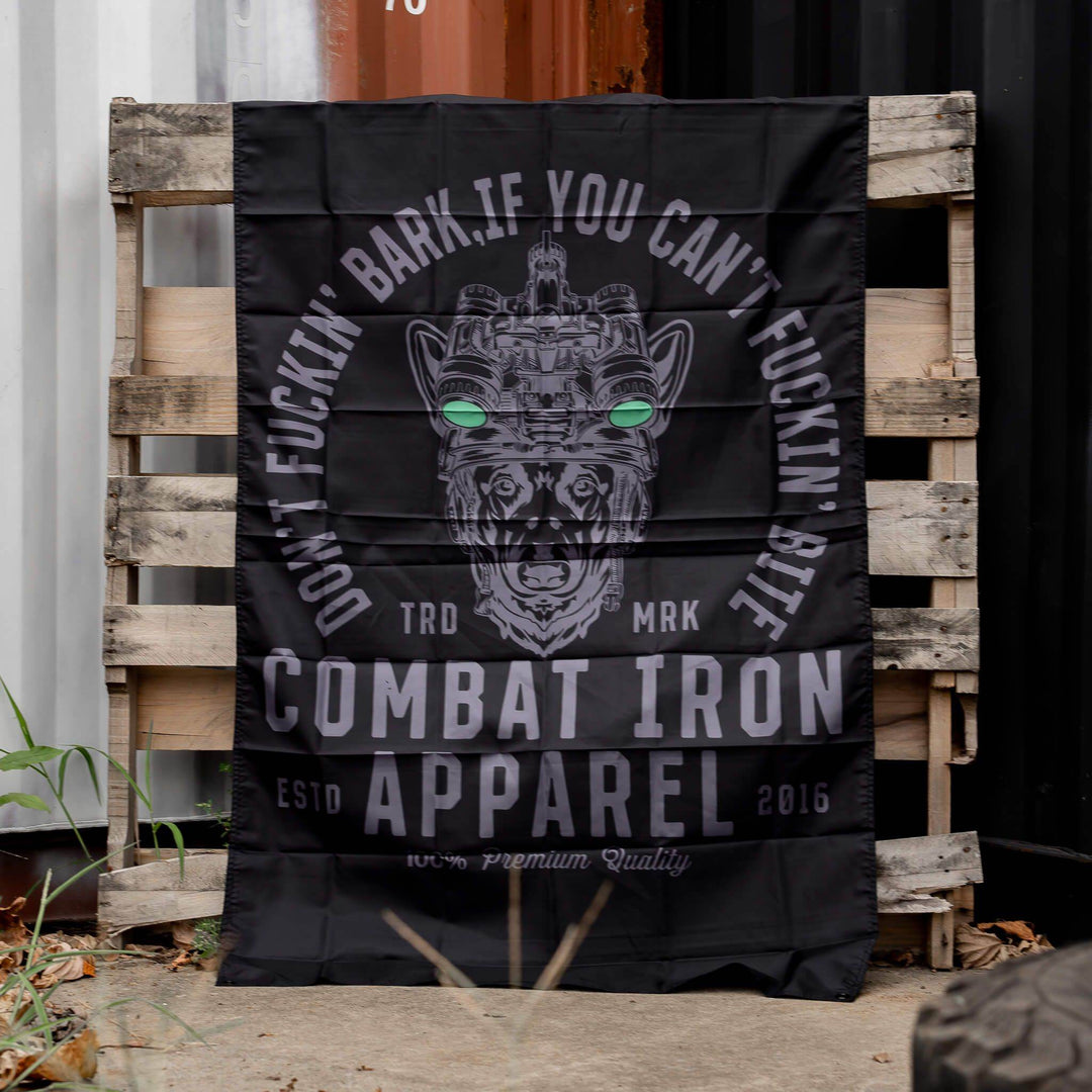 DON'T FUCKIN' BARK IF YOU CAN'T FUCKIN' BITE 3' x 5' Wall Flag - One Revolver Surfboards