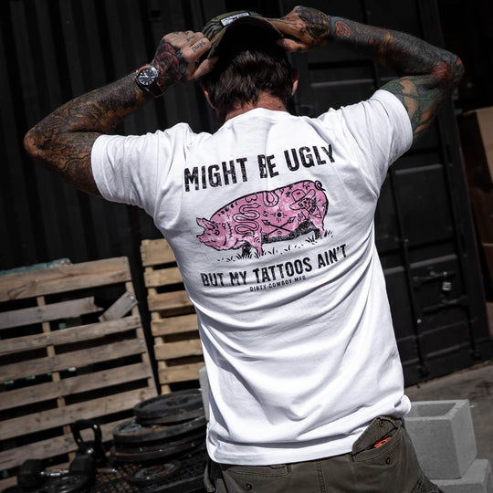 I Might Be Ugly but My Tattoos Ain't Pig Men's T-Shirt - One Revolver Surfboards
