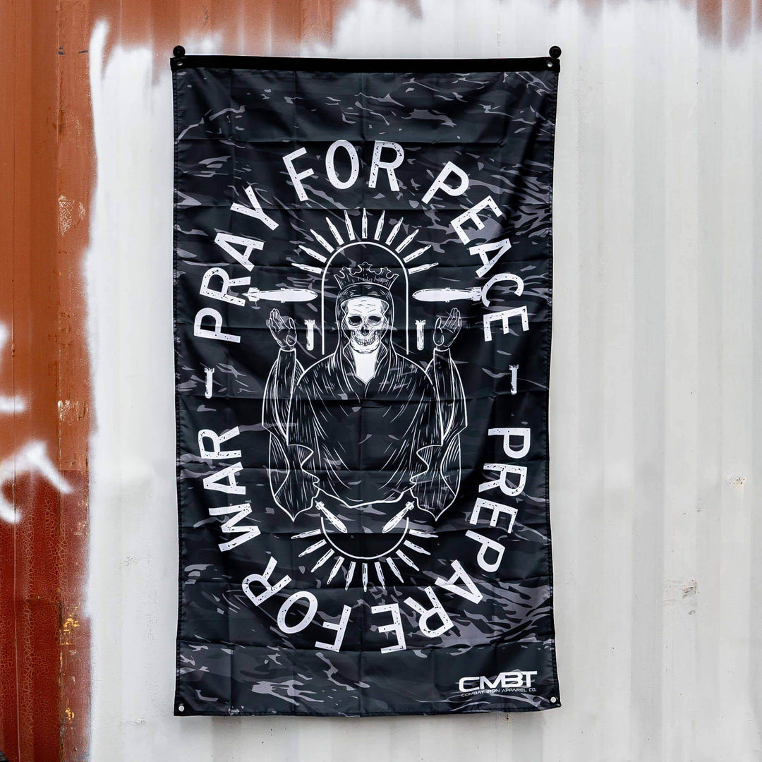 Pray For Peace. Prepare For War. Tiger Stripe 3' X 5' Wall Flag - One Revolver Surfboards