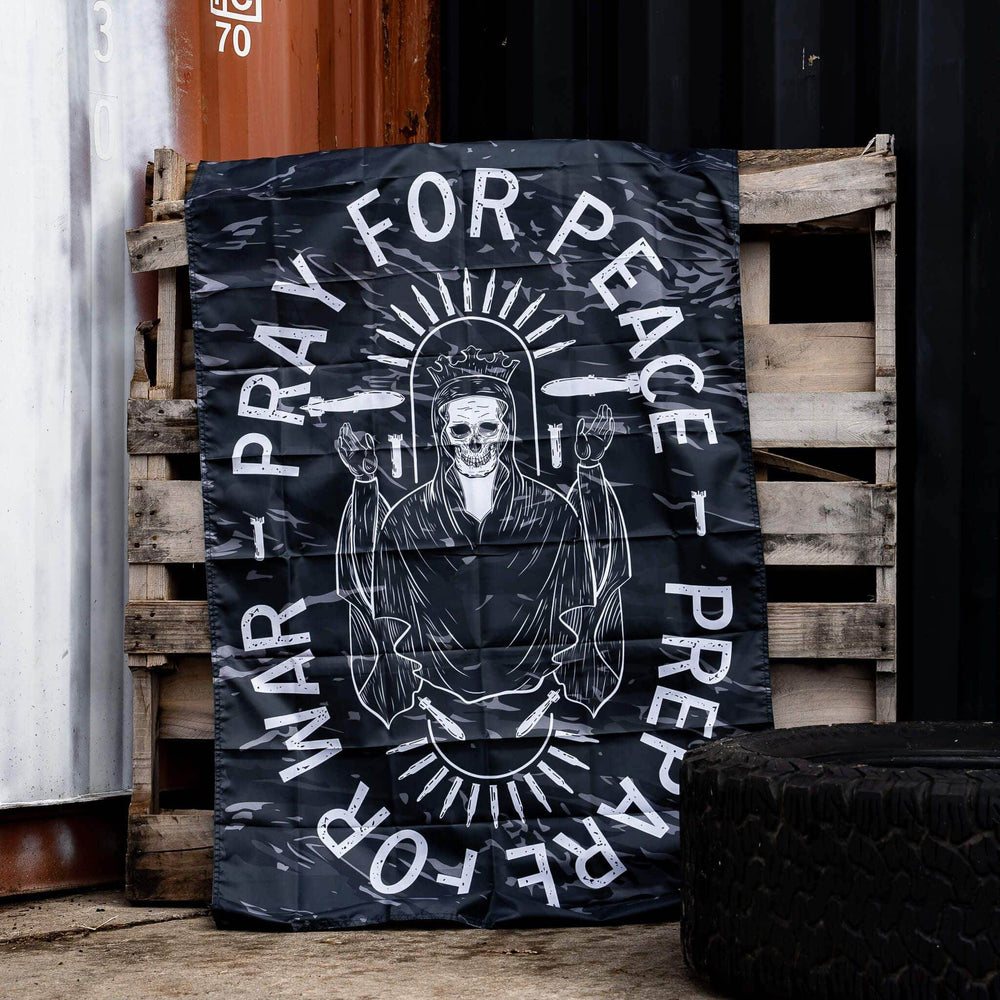 Pray For Peace. Prepare For War. Tiger Stripe 3' X 5' Wall Flag - One Revolver Surfboards