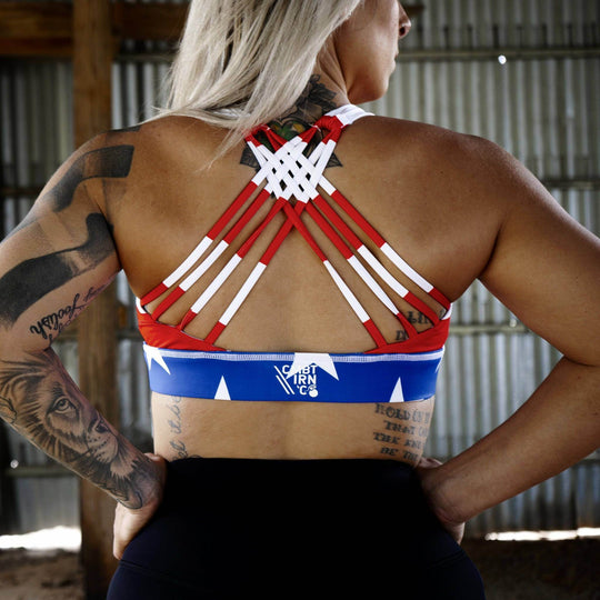 CROSS-STRAP ELITE TRAINING EDITION SPORTS BRA | American Flag - One Revolver Surfboards