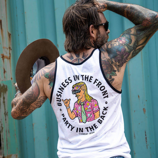 Business In The Front. Party In The Back. Men's Tank - One Revolver Surfboards