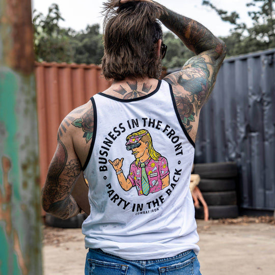 Business In The Front. Party In The Back. Men's Tank - One Revolver Surfboards