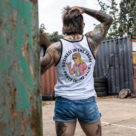 Business In The Front. Party In The Back. Men's Tank - One Revolver Surfboards