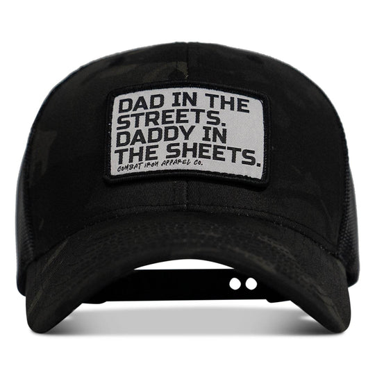 Dad In The Streets. Daddy In The Sheets. White Patch Snapback Hat - One Revolver Surfboards