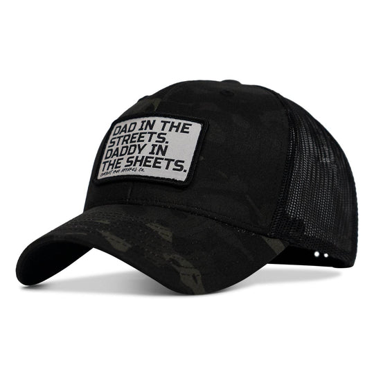 Dad In The Streets. Daddy In The Sheets. White Patch Snapback Hat - One Revolver Surfboards