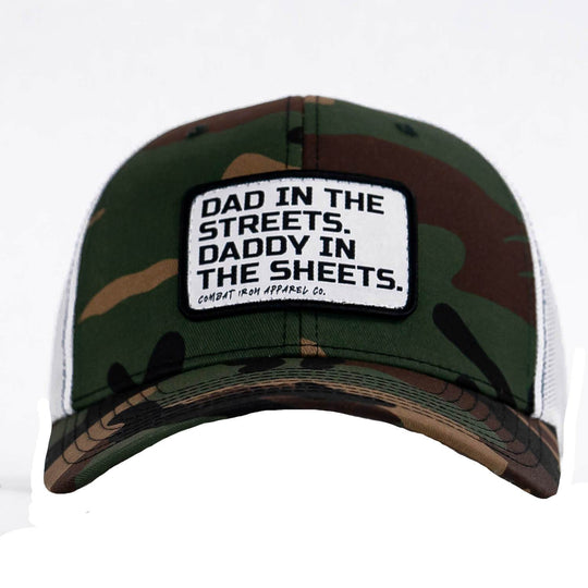 Dad In The Streets. Daddy In The Sheets. White Patch Snapback Hat - One Revolver Surfboards