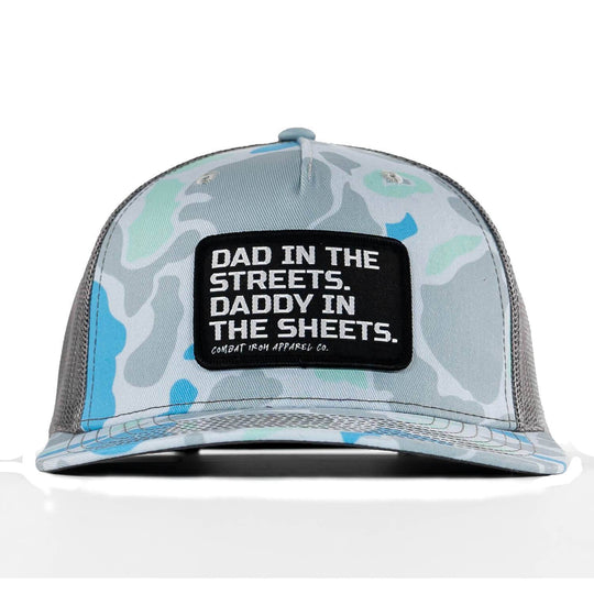 Dad In The Streets. Daddy In The Sheets. Black Patch Snapback Hat - One Revolver Surfboards