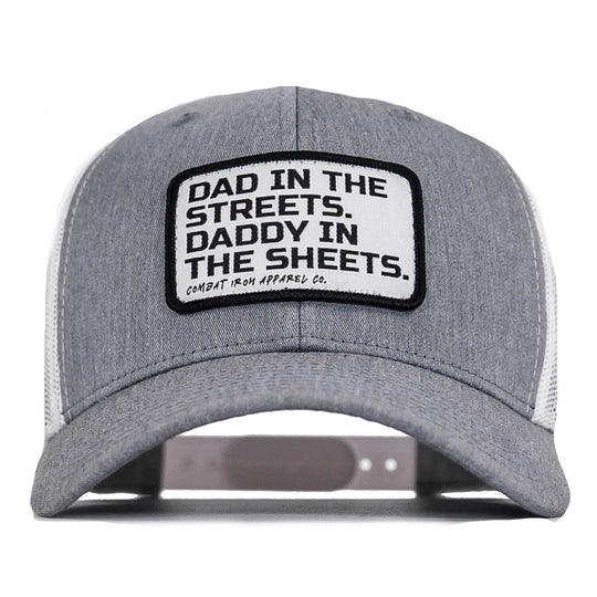 Dad In The Streets. Daddy In The Sheets. White Patch Snapback Hat - One Revolver Surfboards