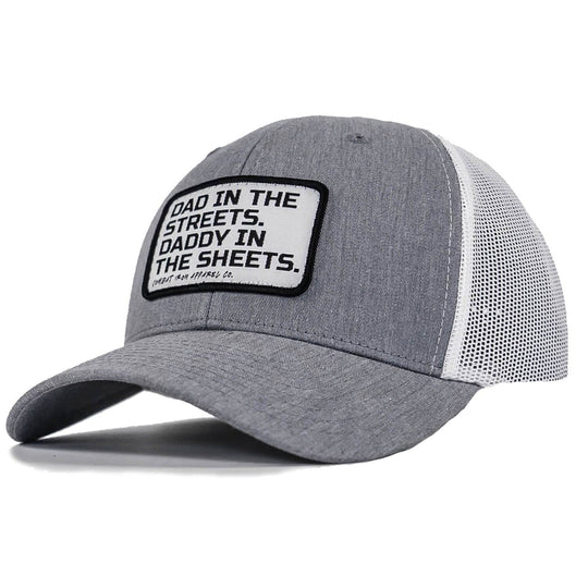 Dad In The Streets. Daddy In The Sheets. White Patch Snapback Hat - One Revolver Surfboards