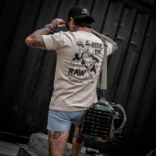 Ride 'Em Raw - Saddles Are For Sissy's Men's T-Shirt - One Revolver Surfboards