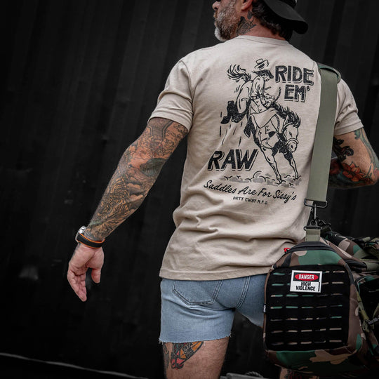 Ride 'Em Raw - Saddles Are For Sissy's Men's T-Shirt - One Revolver Surfboards