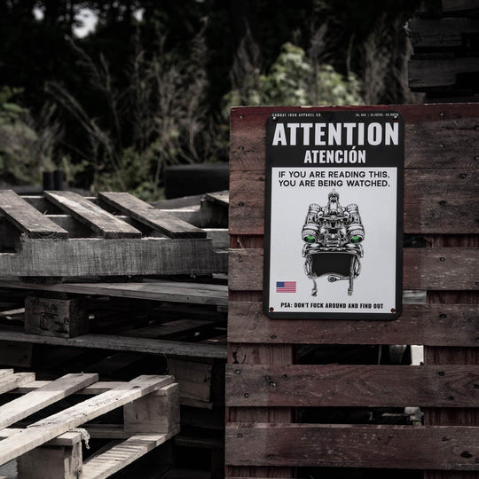 Attention You Are Being Watched Wall Mounted Metal Sign - One Revolver Surfboards