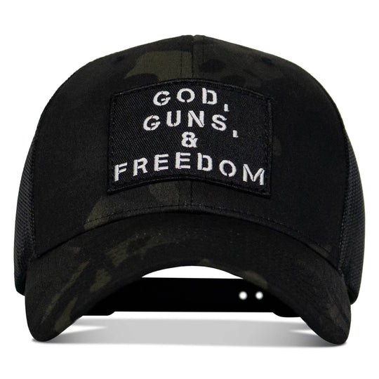 God, Guns, And Freedom Patch Mid-Profile Mesh Snapback Hat - One Revolver Surfboards
