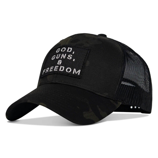 God, Guns, And Freedom Patch Mid-Profile Mesh Snapback Hat - One Revolver Surfboards