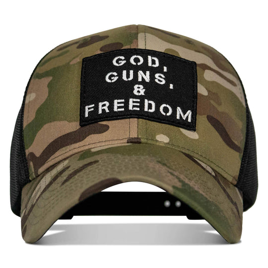 God, Guns, And Freedom Patch Mid-Profile Mesh Snapback Hat - One Revolver Surfboards