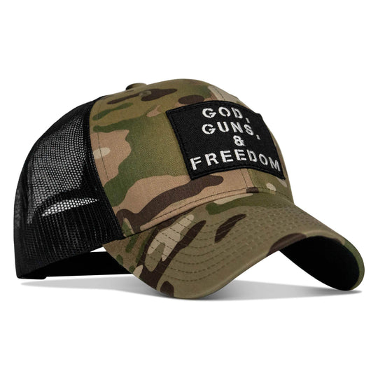 God, Guns, And Freedom Patch Mid-Profile Mesh Snapback Hat - One Revolver Surfboards