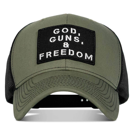 God, Guns, And Freedom Patch Mid-Profile Mesh Snapback Hat - One Revolver Surfboards