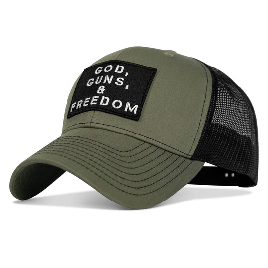 God, Guns, And Freedom Patch Mid-Profile Mesh Snapback Hat - One Revolver Surfboards