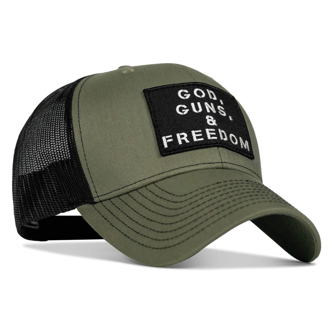 God, Guns, And Freedom Patch Mid-Profile Mesh Snapback Hat - One Revolver Surfboards