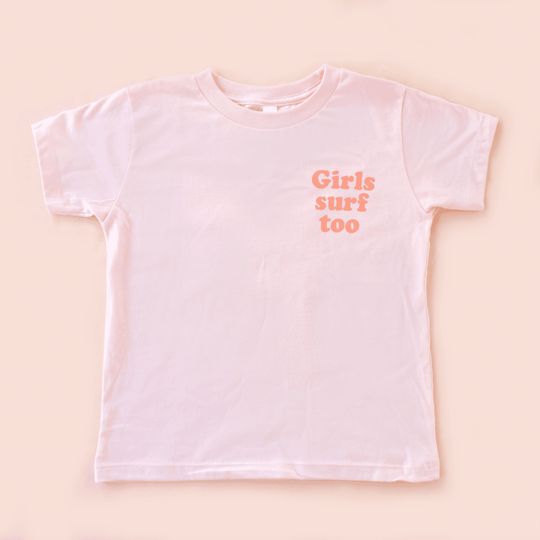 Girls Surf Too Kids Tee - Pink - One Revolver Surfboards