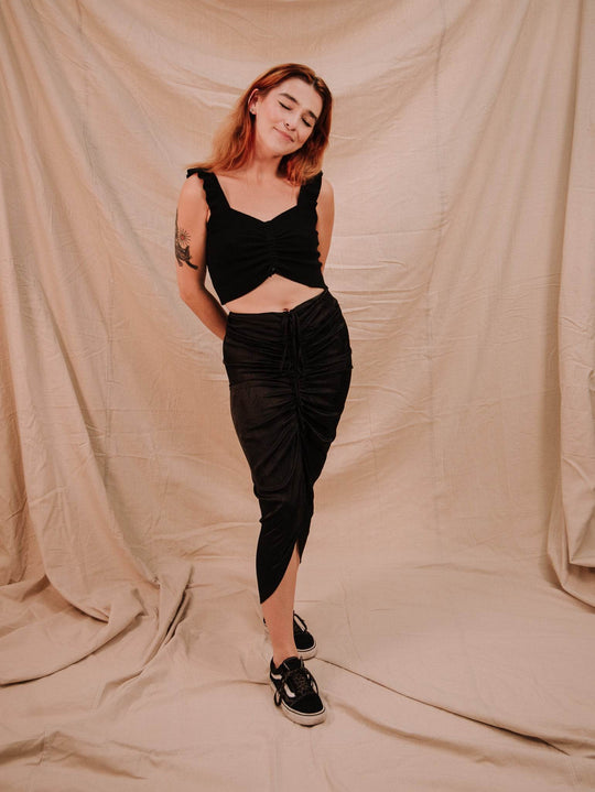 Miou Muse Textured Fabric Ruching Skirt - Black - One Revolver Surfboards