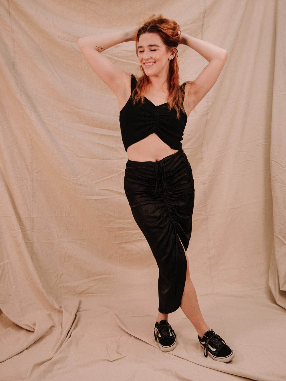 Miou Muse Textured Fabric Ruching Skirt - Black - One Revolver Surfboards