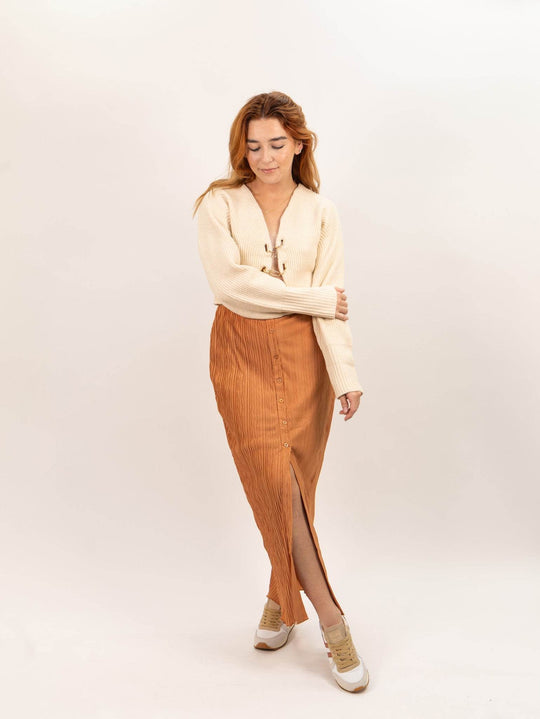 Moon River Plisse High Waist Long Skirt - Terracotta - One Revolver Surfboards