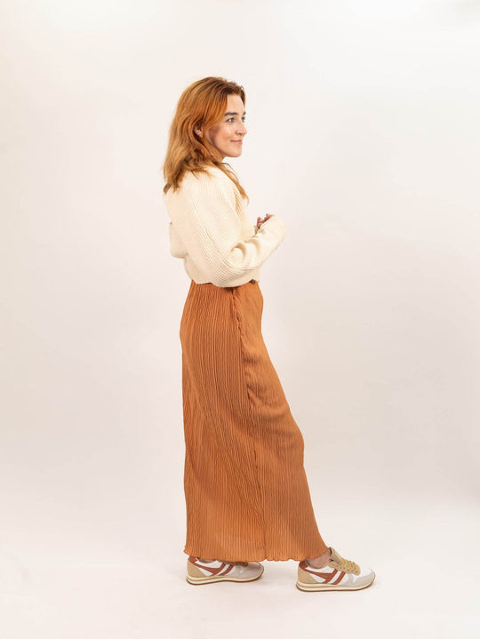Moon River Plisse High Waist Long Skirt - Terracotta - One Revolver Surfboards