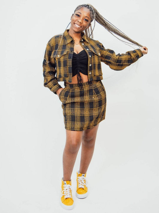 Native Youth OFI Mini Skirt in Check Boucle - Black - One Revolver Surfboards