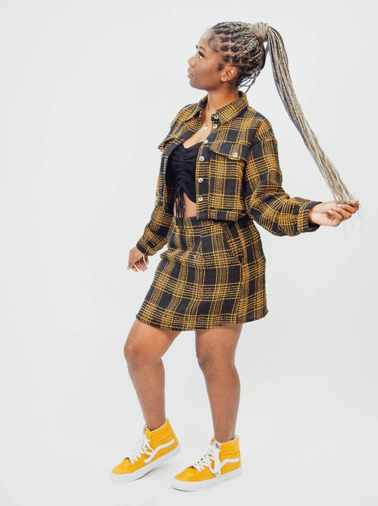 Native Youth OFI Mini Skirt in Check Boucle - Black - One Revolver Surfboards