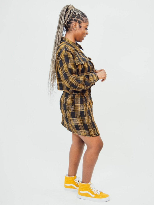 Native Youth OFI Mini Skirt in Check Boucle - Black - One Revolver Surfboards