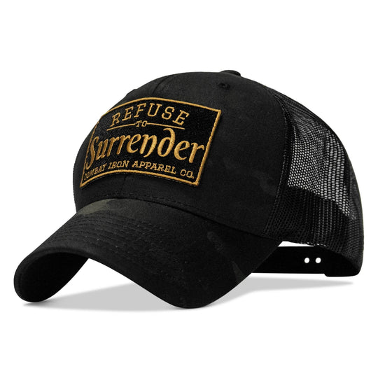 Refuse To Surrender Black/Gold Patch Snapback HAT - One Revolver Surfboards