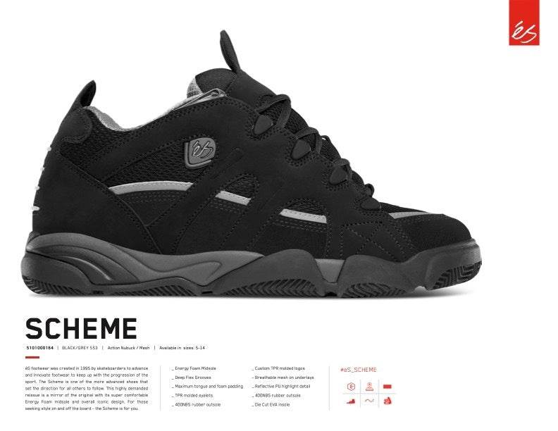 éS SCHEME BLACK / GREY SKATEBOARD SHOES - One Revolver Surfboards