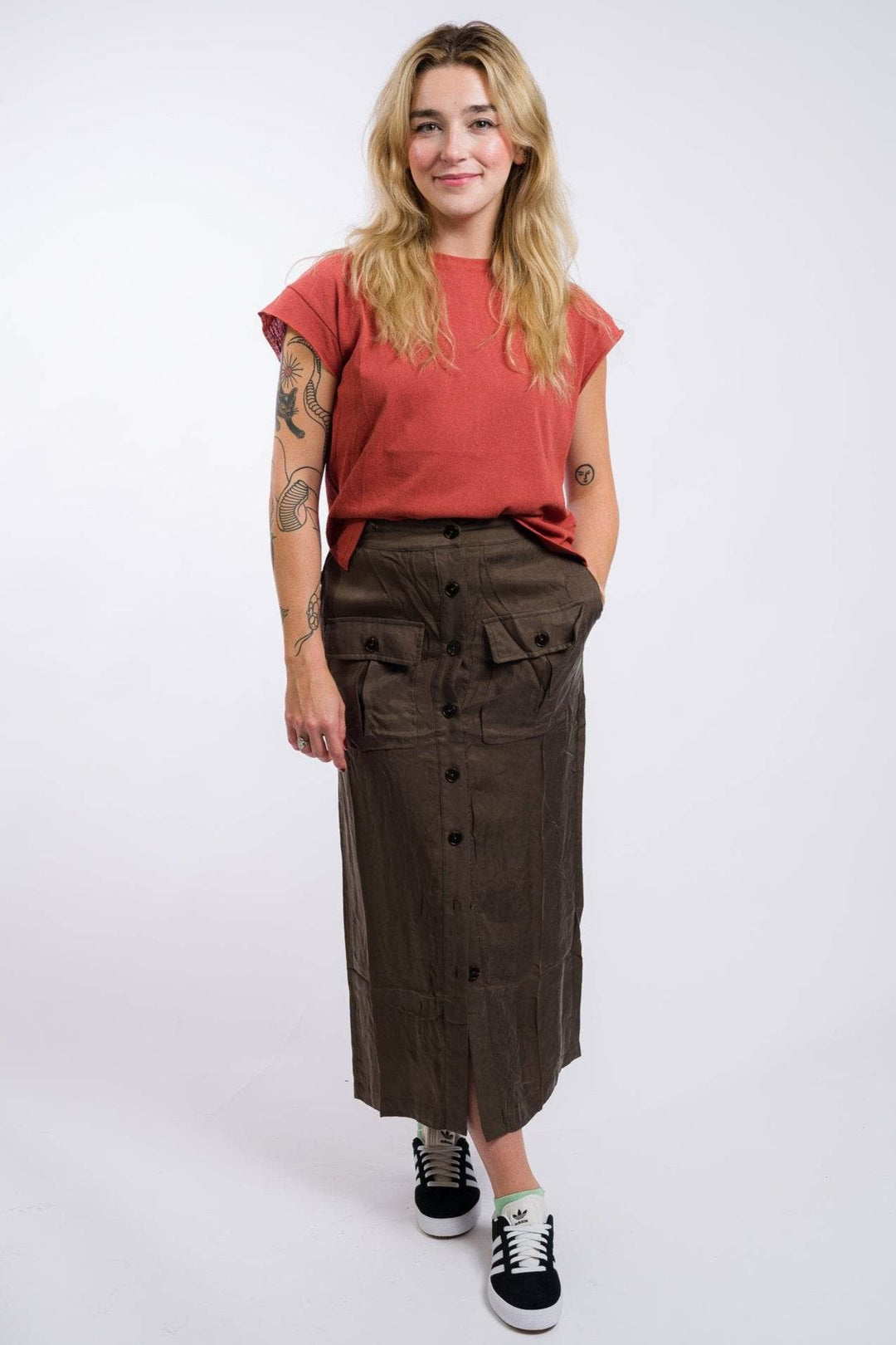 Miou Muse Buttondown Midi Cargo Skirt - Olive - One Revolver Surfboards