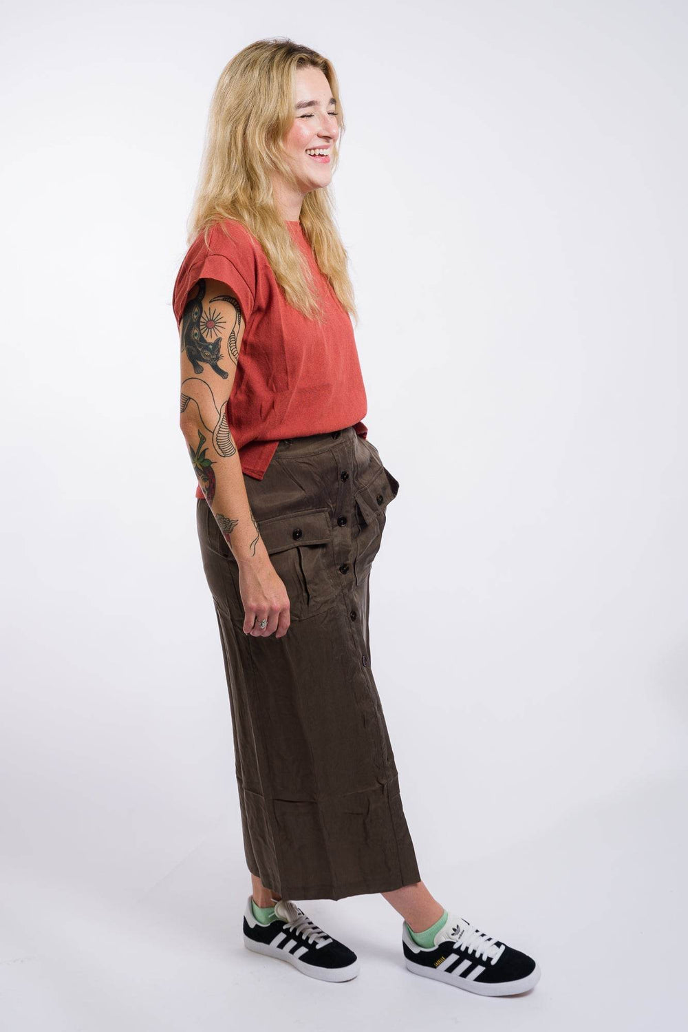 Miou Muse Buttondown Midi Cargo Skirt - Olive - One Revolver Surfboards