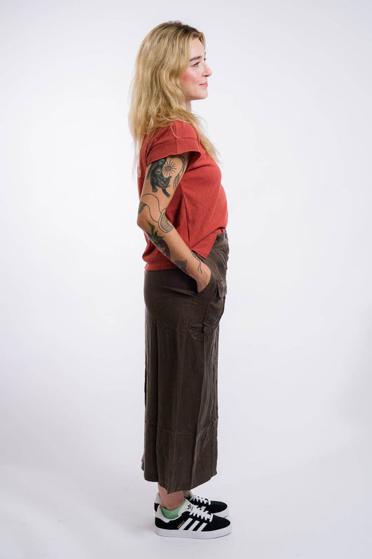 Miou Muse Buttondown Midi Cargo Skirt - Olive - One Revolver Surfboards