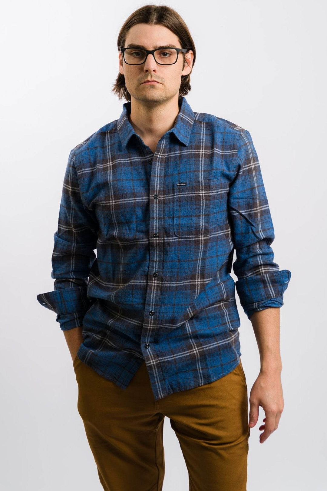 Volcom Caden Plaid Long Sleeve Flannel Shirt - Blueberry - One Revolver Surfboards