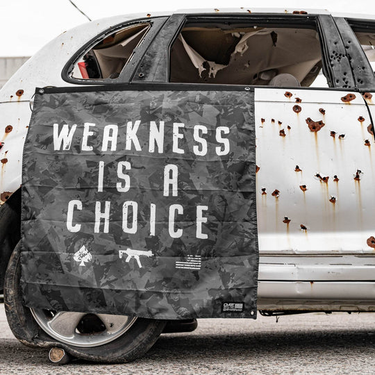 Weakness Is A Choice 3'x3' Camo Flag - One Revolver Surfboards