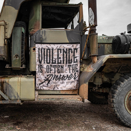 Violence Is Often The Answer 3'x3' Camo Flag - One Revolver Surfboards