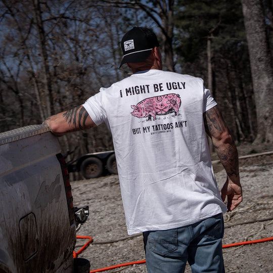 I Might Be Ugly but My Tattoos Ain't Pig Men's T-Shirt - One Revolver Surfboards