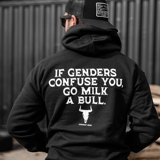 If Genders Confuse You, Go Milk a Bull Men's Hoodie - One Revolver Surfboards