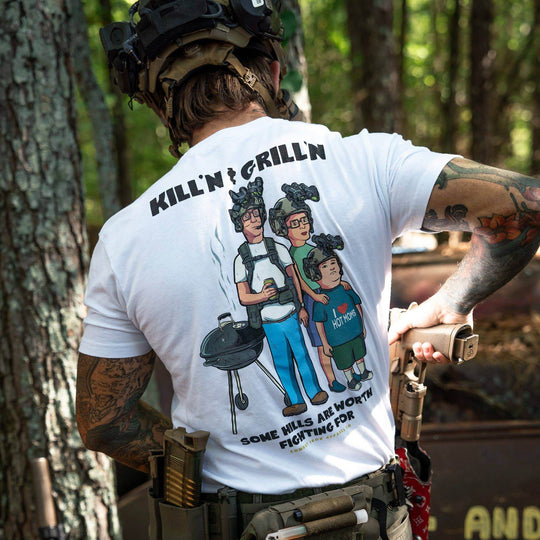 Kill'n & Grill'n | Some Hills Are Worth Fighting For Men's T-Shirt - One Revolver Surfboards