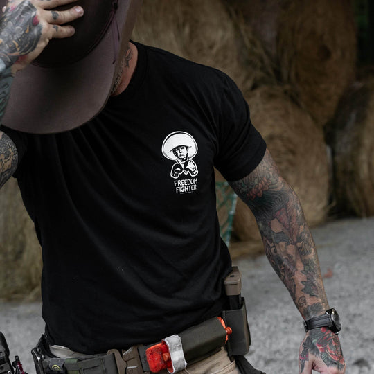 Freedom Fighter Cowboy President Trump Men's T-Shirt - One Revolver Surfboards