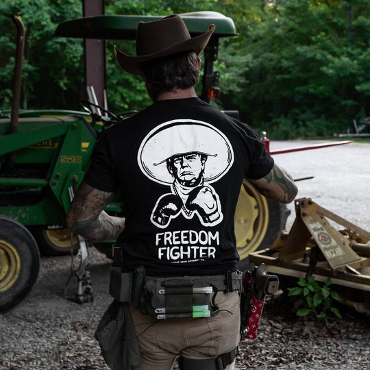 Freedom Fighter Cowboy President Trump Men's T-Shirt - One Revolver Surfboards