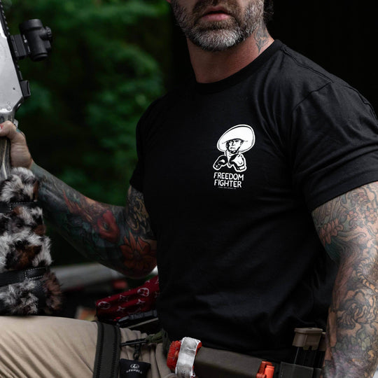 Freedom Fighter Cowboy President Trump Men's T-Shirt - One Revolver Surfboards