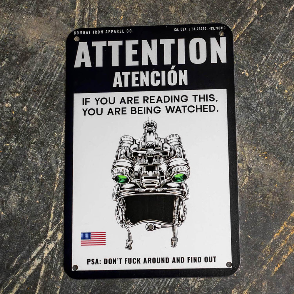 Attention You Are Being Watched Wall Mounted Metal Sign - One Revolver Surfboards