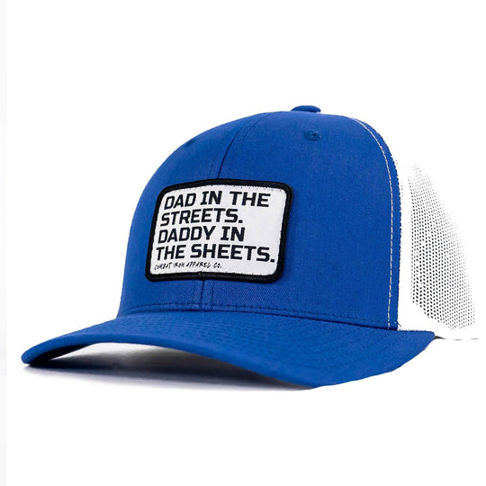 Dad In The Streets. Daddy In The Sheets. White Patch Snapback Hat - One Revolver Surfboards
